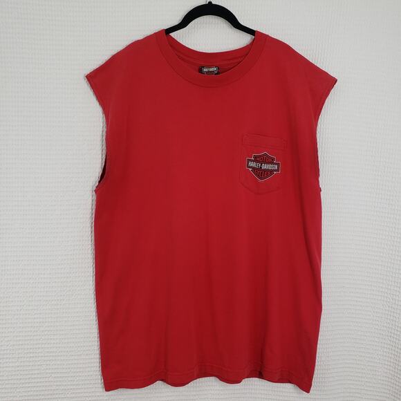 Harley Davidson T-Shirt Mens XL Red Sleeveless Muscle Shirt Cut Off Missouri USA - Picture 2 of 13
